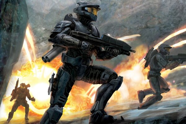 Halo вооруженные бойцы пол огнём