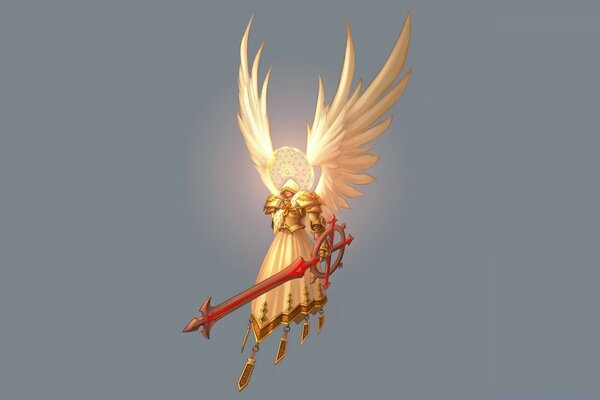 Soaring fairy bird with a sword