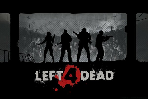 Quatre silhouettes sur fond de zombies