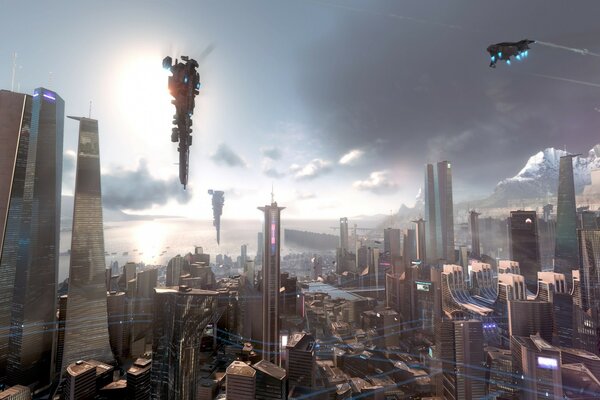 A shot from the game killzone the city of the future