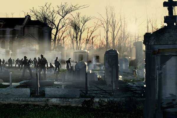 Invasion of zombies in the cemetery