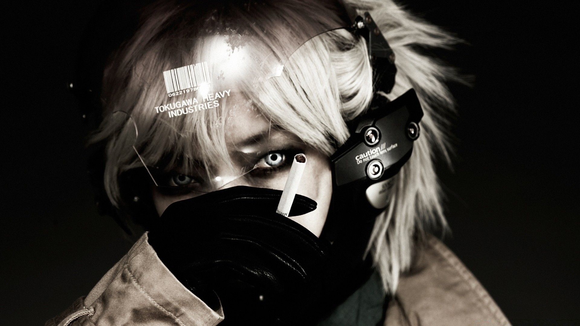 metal gear frau porträt dunkel erwachsener mädchen monochrom maske gesicht rauch ein musik sexy gefahr mode