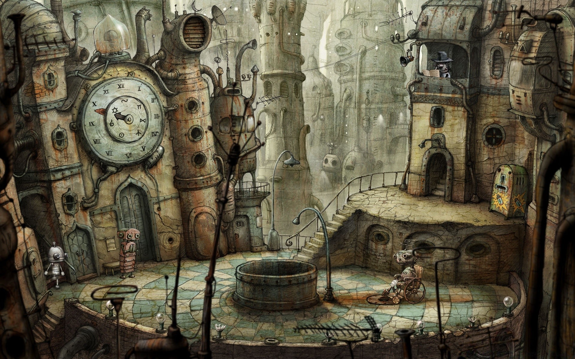 machinarium old art antique clock ancient religion painting wall retro time vintage church