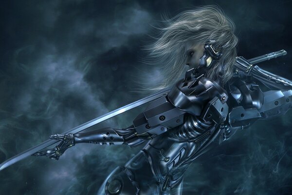 Metal gear hero in black armor with a long sword