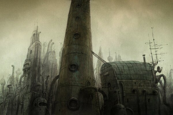 An abandoned tower from the game machinarium