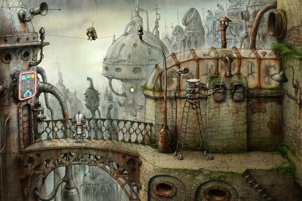 Image of an old house in the game machinarium