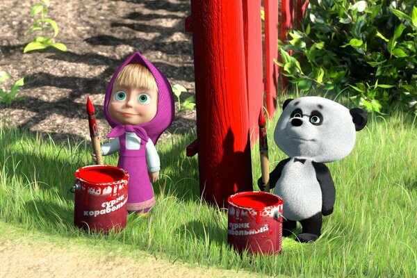 Cartoon Masha and the bear. masha and the panda