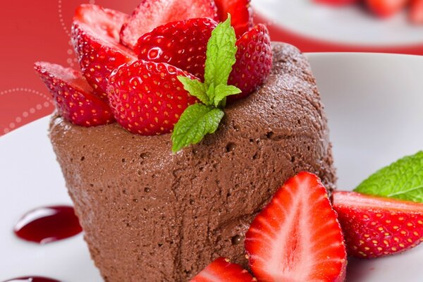 Delicious chocolate dessert with strawberries