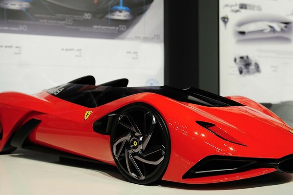 Voiture de course de sport rouge au salon de l auto