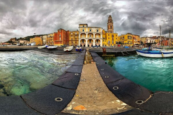 Architectural pier before a thunderstorm