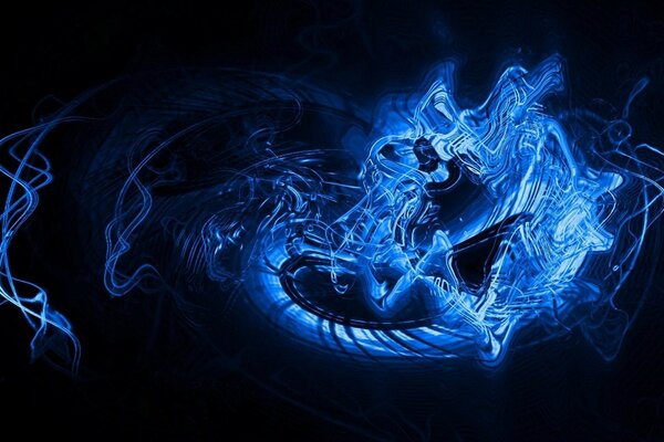 Annotation with a blue contrasting flame on a black background