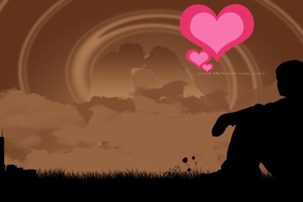 صورة ظلية لرجل قلوب وردية