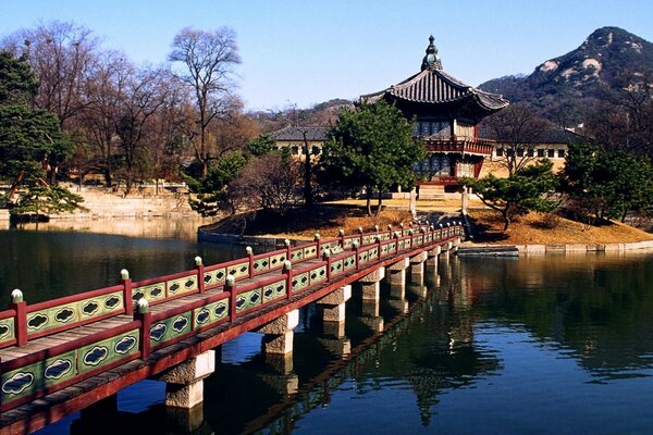 Interesting architecture of the bridge over the river