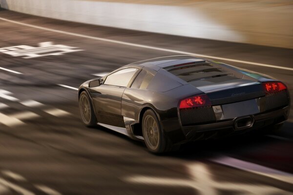 A sports car on a washed-out asphalt