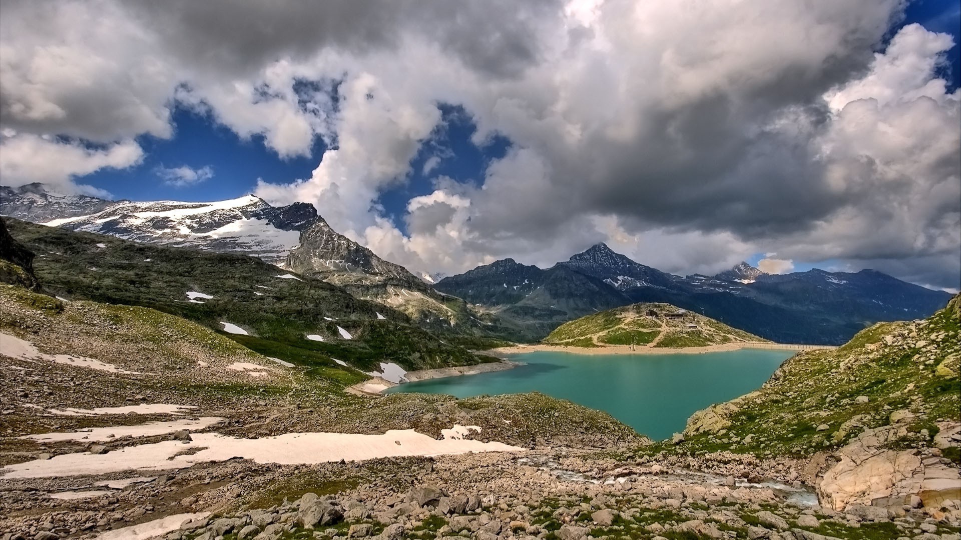 lake travel mountain water nature sky landscape outdoors snow scenic summer high rock hike valley