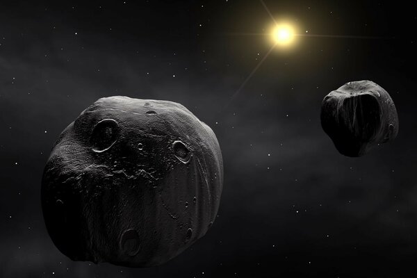 Dark background, asteroids and space