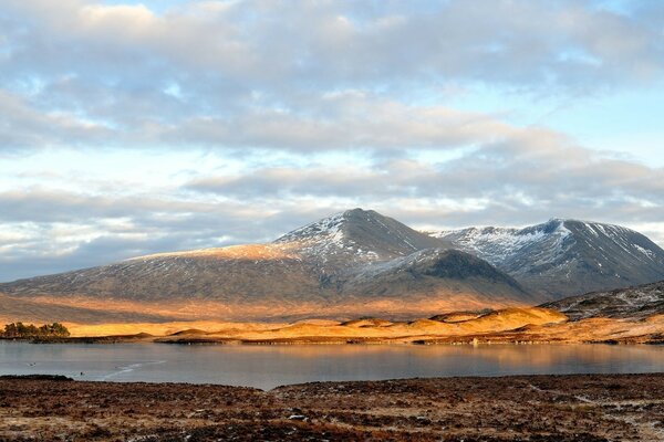 Photo of a mountain lake against the sky