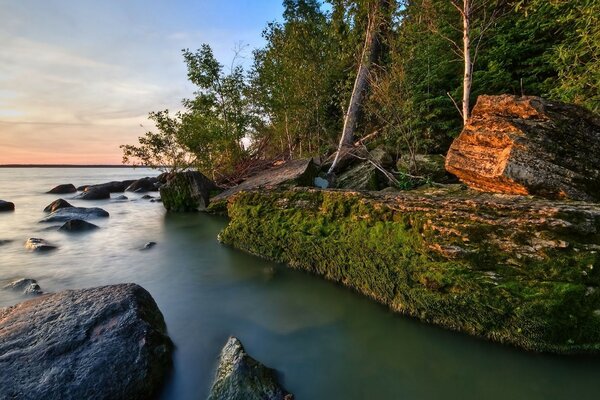 Фото природы, вода лес и камни