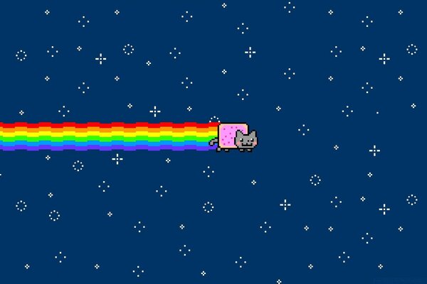Çalışma masasında uzayda Nyan Cat in illüstrasyonu