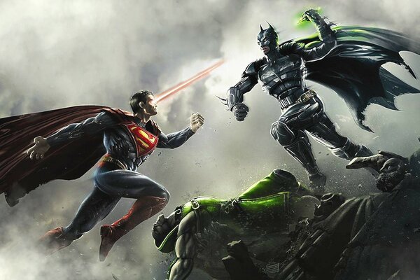 Superman e Batman in mantelli combattono