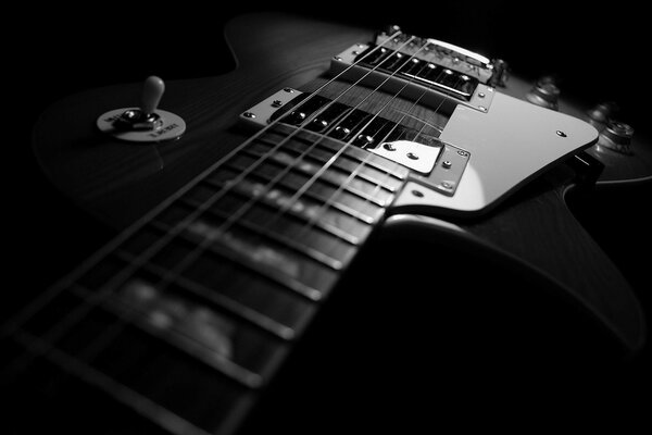 Photo monochrome acoustic guitar macro