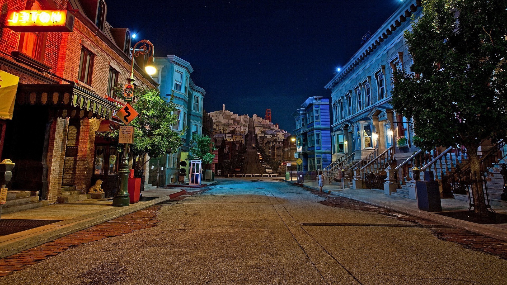 city street architecture travel building town evening urban outdoors illuminated road tourism