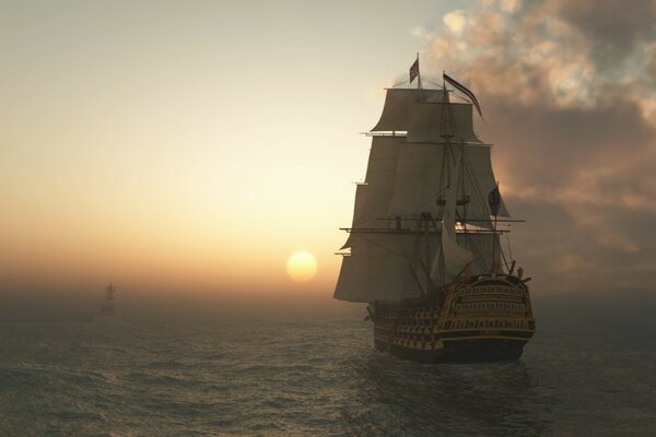 Énorme bateau pirate dans la mer