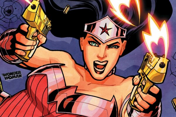 Superwoman estilo cómic dispara armas de fuego