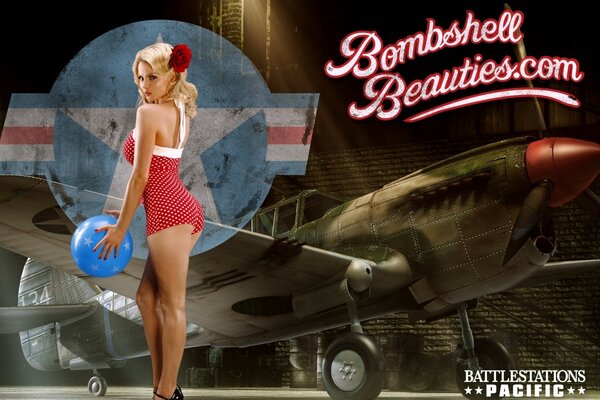 The girl near the plane in retro style