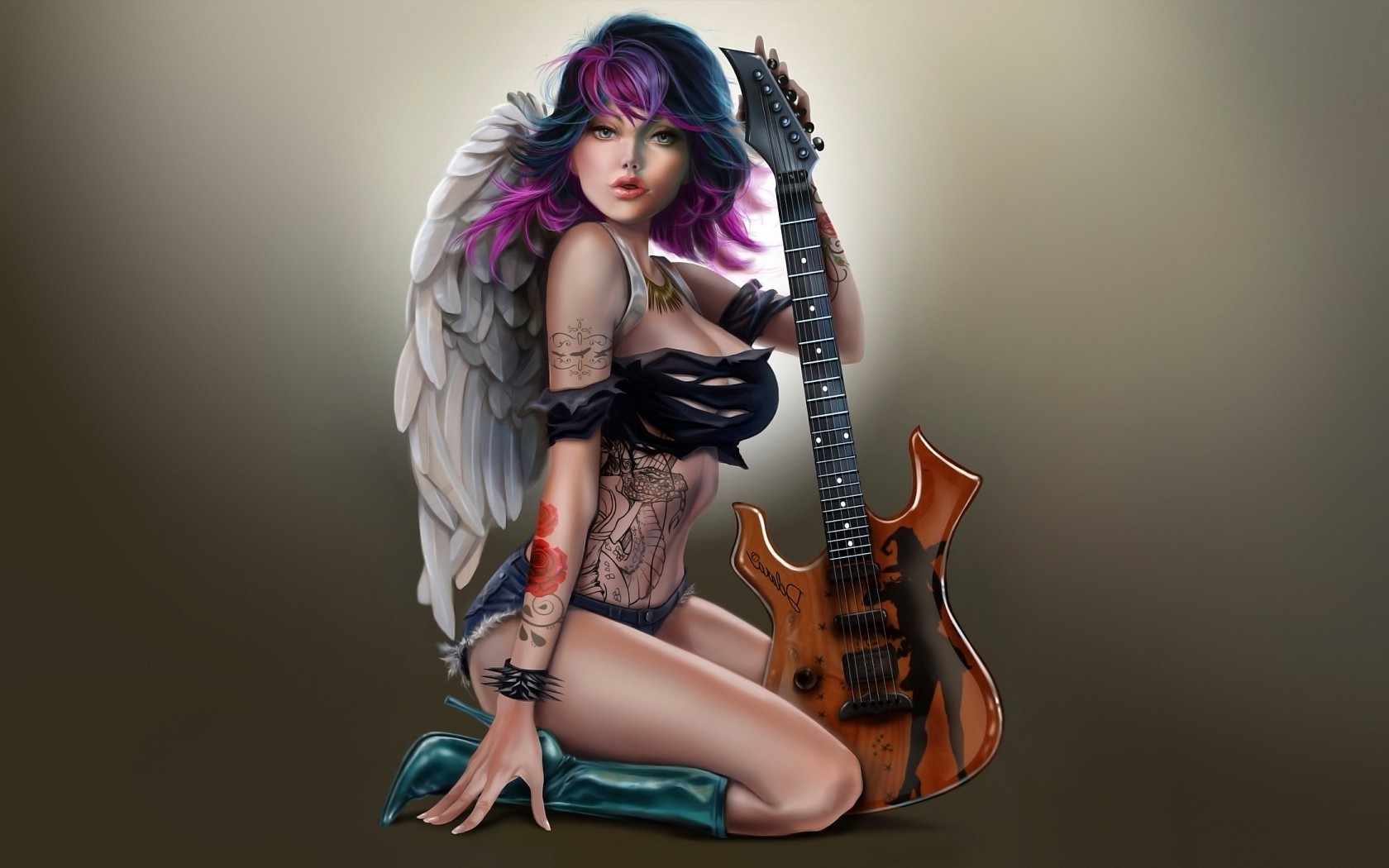 musica chitarra donna strumento ragazza musicista moda ritratto studio bella adulto sexy da solo giovane chitarrista punk bella glamour prestazioni modello