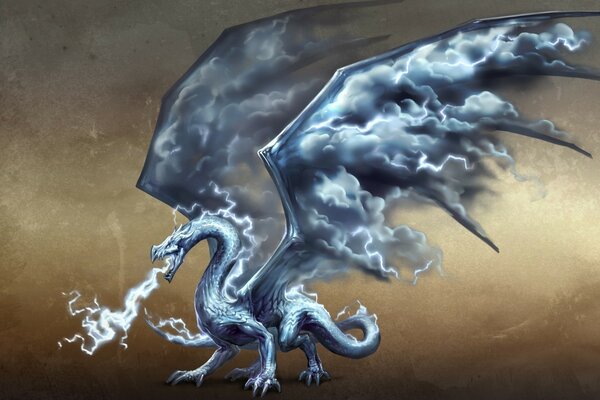 Blauer Drache spuckt eine kalte Flamme aus