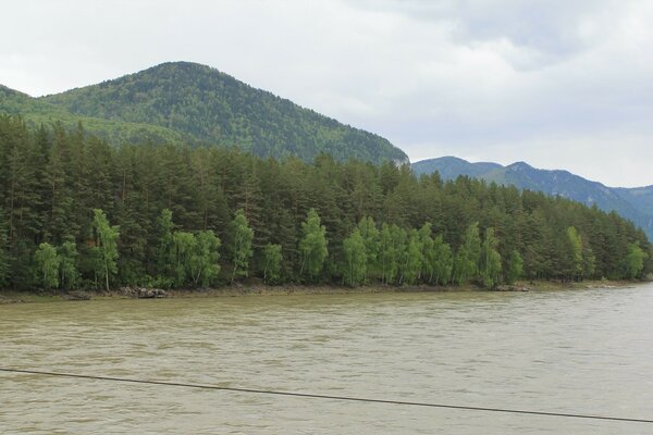 Paysage de printemps. Montagnes et eau