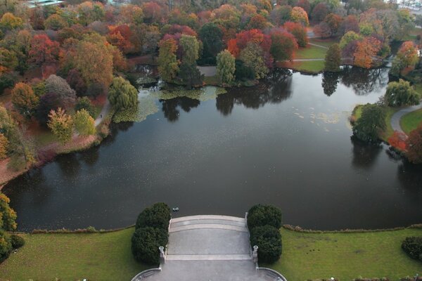 Autumn landscape. Trees and lakes