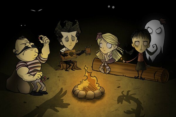 Illustration bonfire children shadows