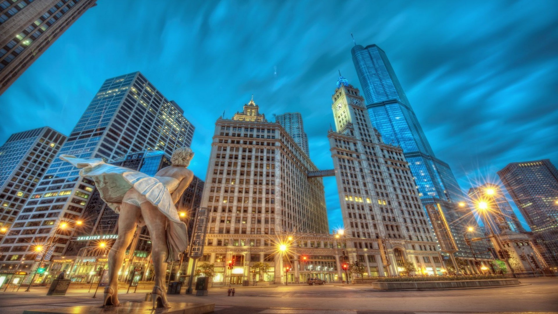 city skyscraper building evening urban architecture business travel downtown street cityscape traffic dusk road office modern illuminated skyline light sky