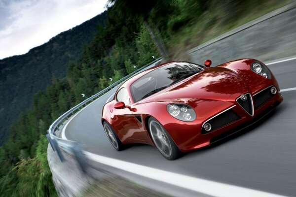 A chic cherry car on the highway