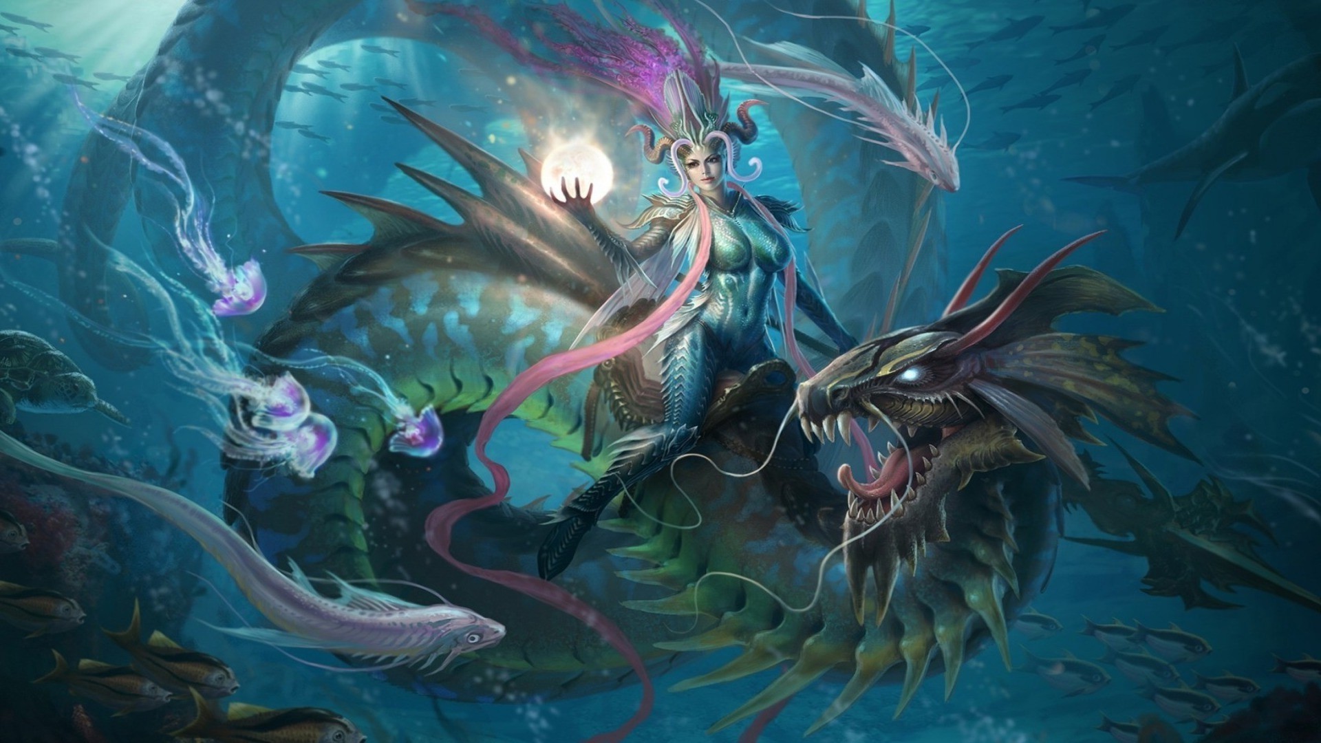 drachen unterwasser fisch ozean korallen tropisch meerwasser schwimmen meer aquarium riff tauchen tief wasser wasser tier illustration exotisch kunst