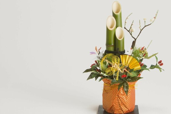 Floral arrangement of bamboo and other plants