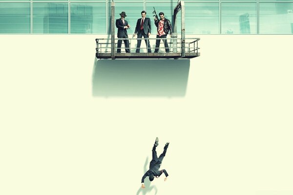 Three gangsters and one flying upside down