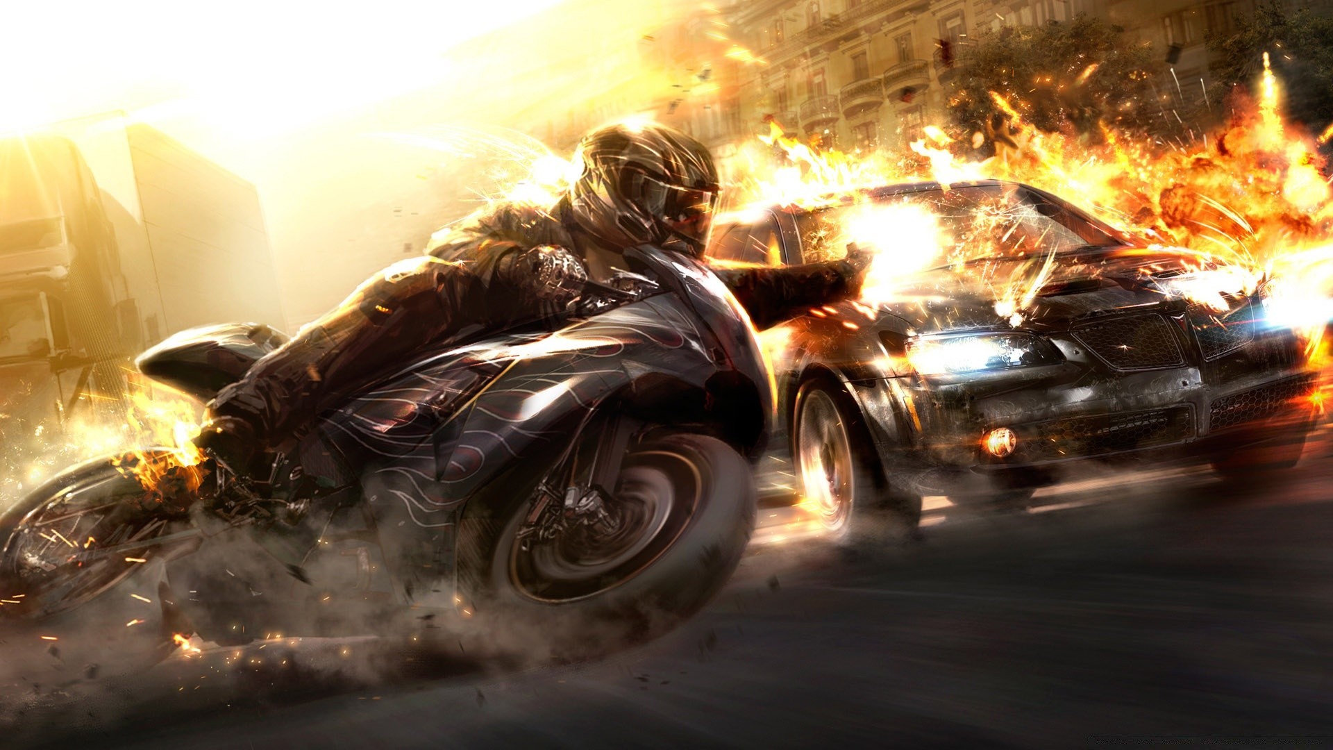 other games car flame road vehicle transportation system hurry action smoke blur street race traffic motion light