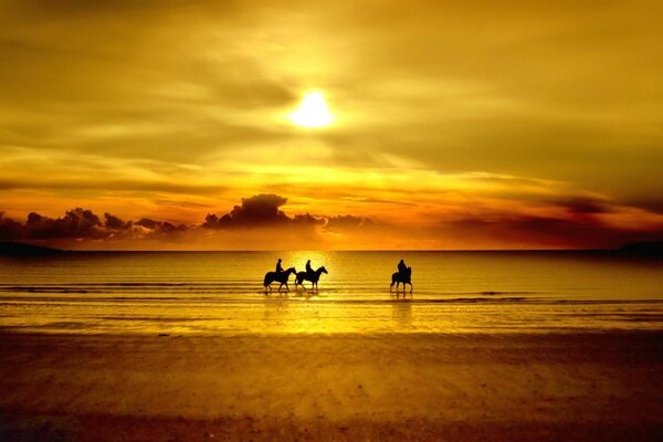 Fascinante vista de la playa en el fondo de una hermosa puesta de sol 