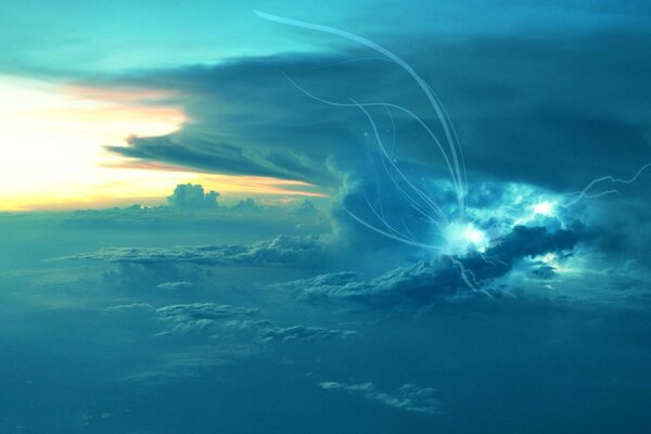 Tormenta en el cielo y el mar abstracto