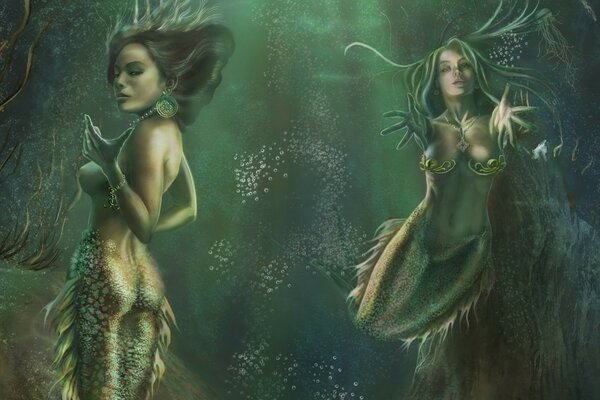 Mermaids calling in the depths of the waters