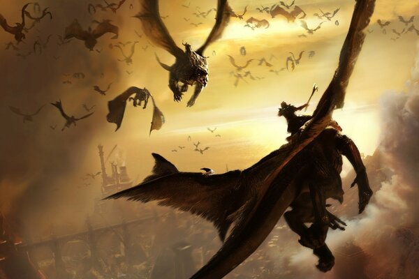 Flying Lizard battle in the fantasy world