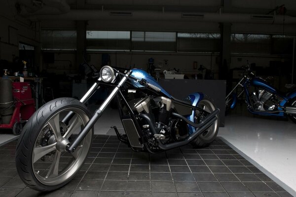 One cool motorcycle in the garage