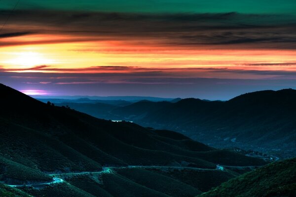 Amazing landscape on sunset background