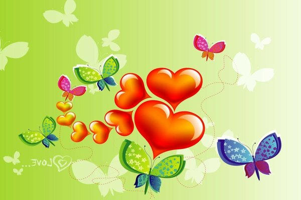 Illustration with hearts and butterflies