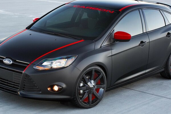 Black sports car with red stripes