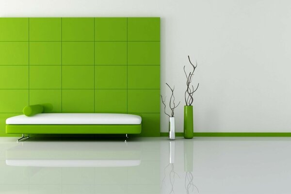 Cama na parede verde