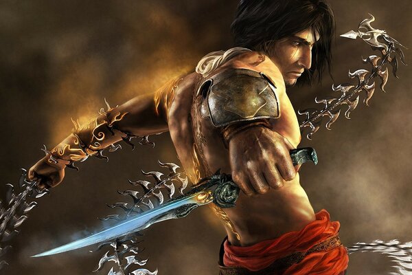 Prince of Persia with a dagger against a background of smoke